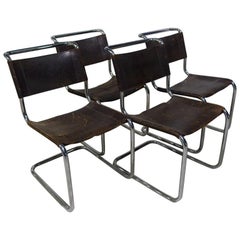 Set of 4 Thonet S33 Buffalo Leather Chromed Dining Chairs by Mart Stam, 1926