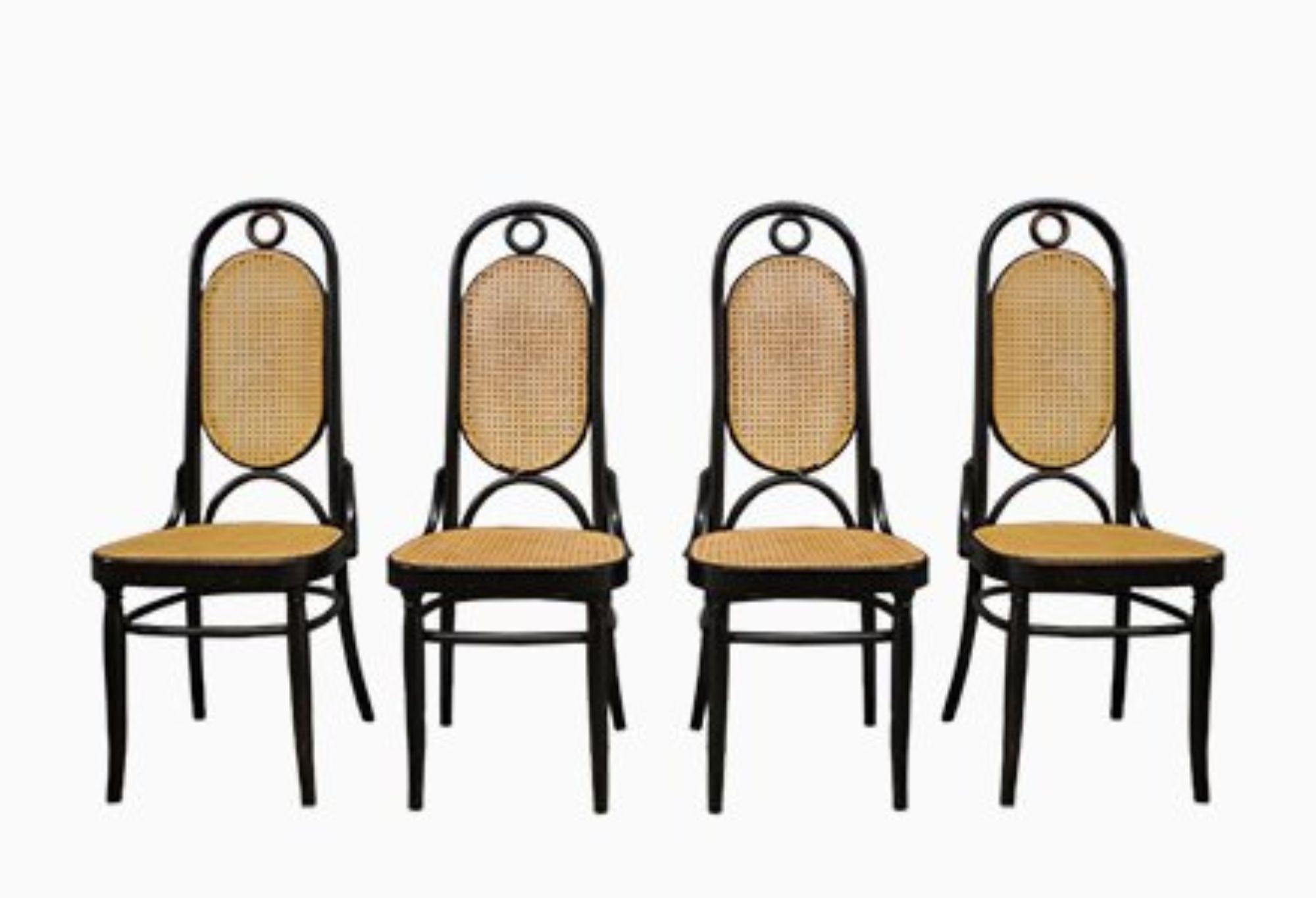 Set of 4 Thonet-Style Bentwood Chairs with Vienna Straw, 1980s For Sale 7