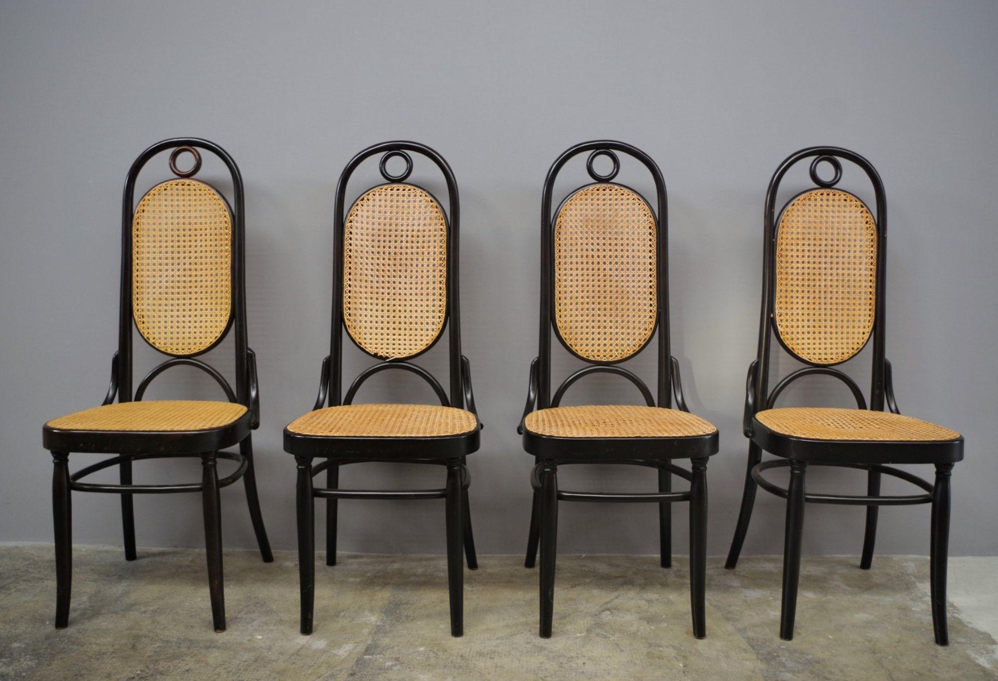 Set of 4 Thonet-Style Bentwood Chairs with Vienna Straw, 1980s For Sale 2