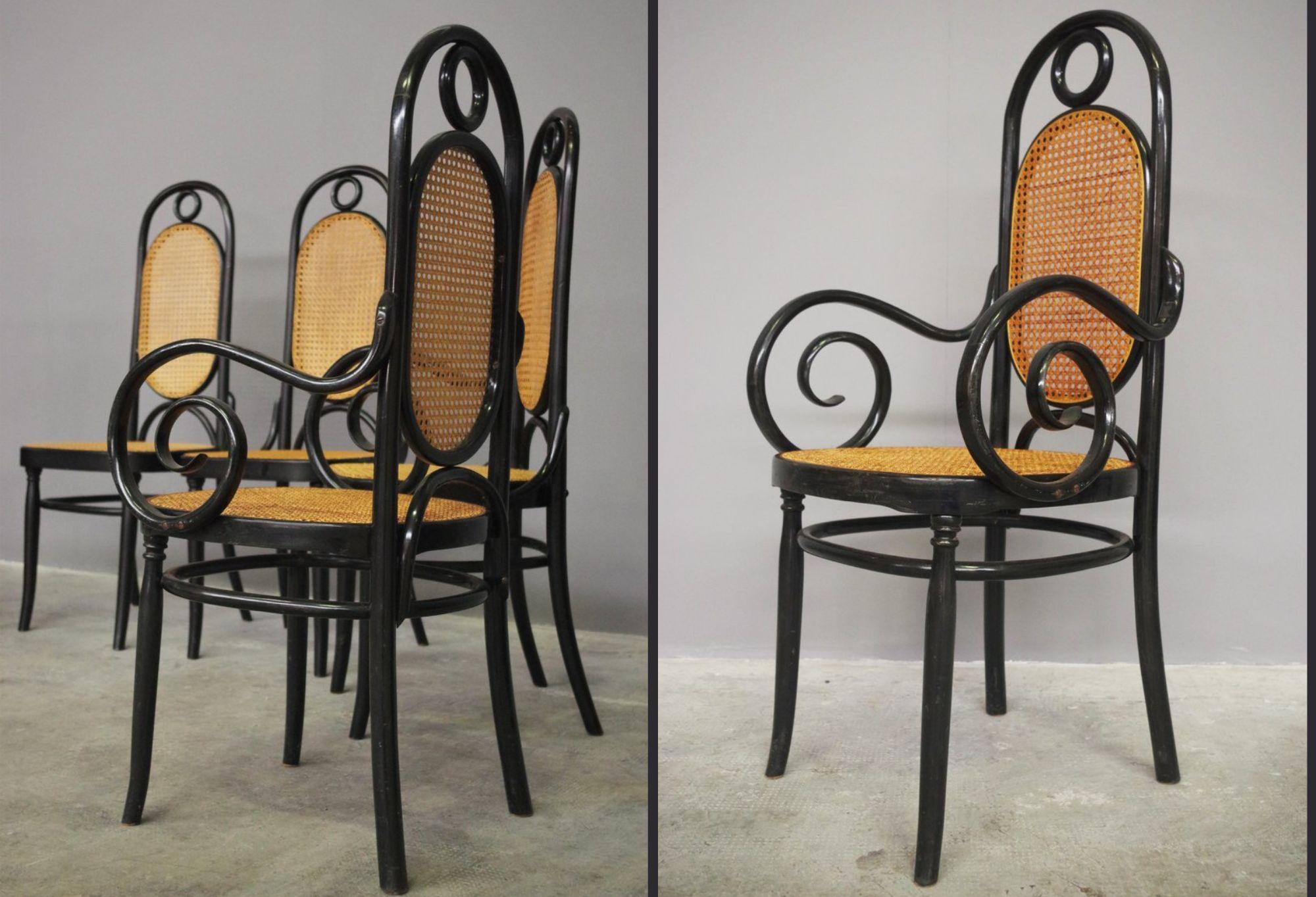 Set of 4 Thonet-Style Bentwood Chairs with Vienna Straw, 1980s For Sale 4