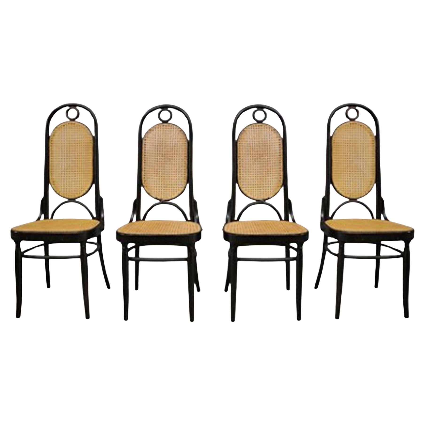 Set of 4 Thonet-Style Bentwood Chairs with Vienna Straw, 1980s For Sale