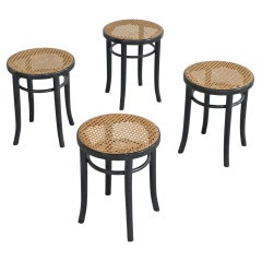 Set of 4 Thonet Style Stools in Lacquered Wood and Webbing 1970s