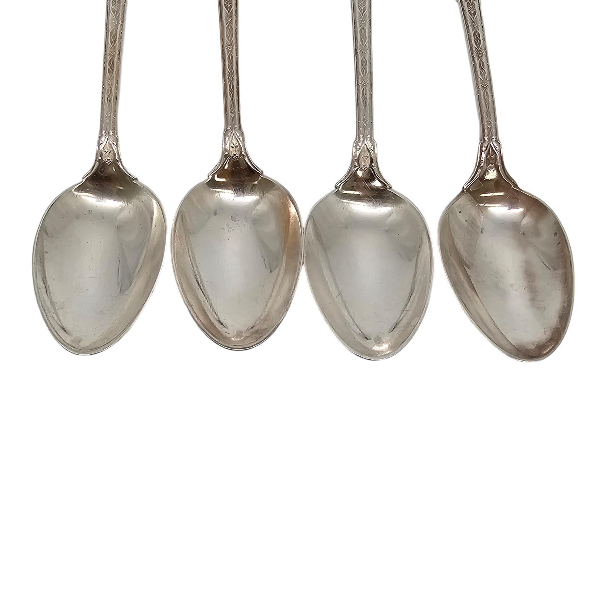 Set of 4 Tiffany & Co Persian Sterling Silver Teaspoons w/Monos 6 1/8
