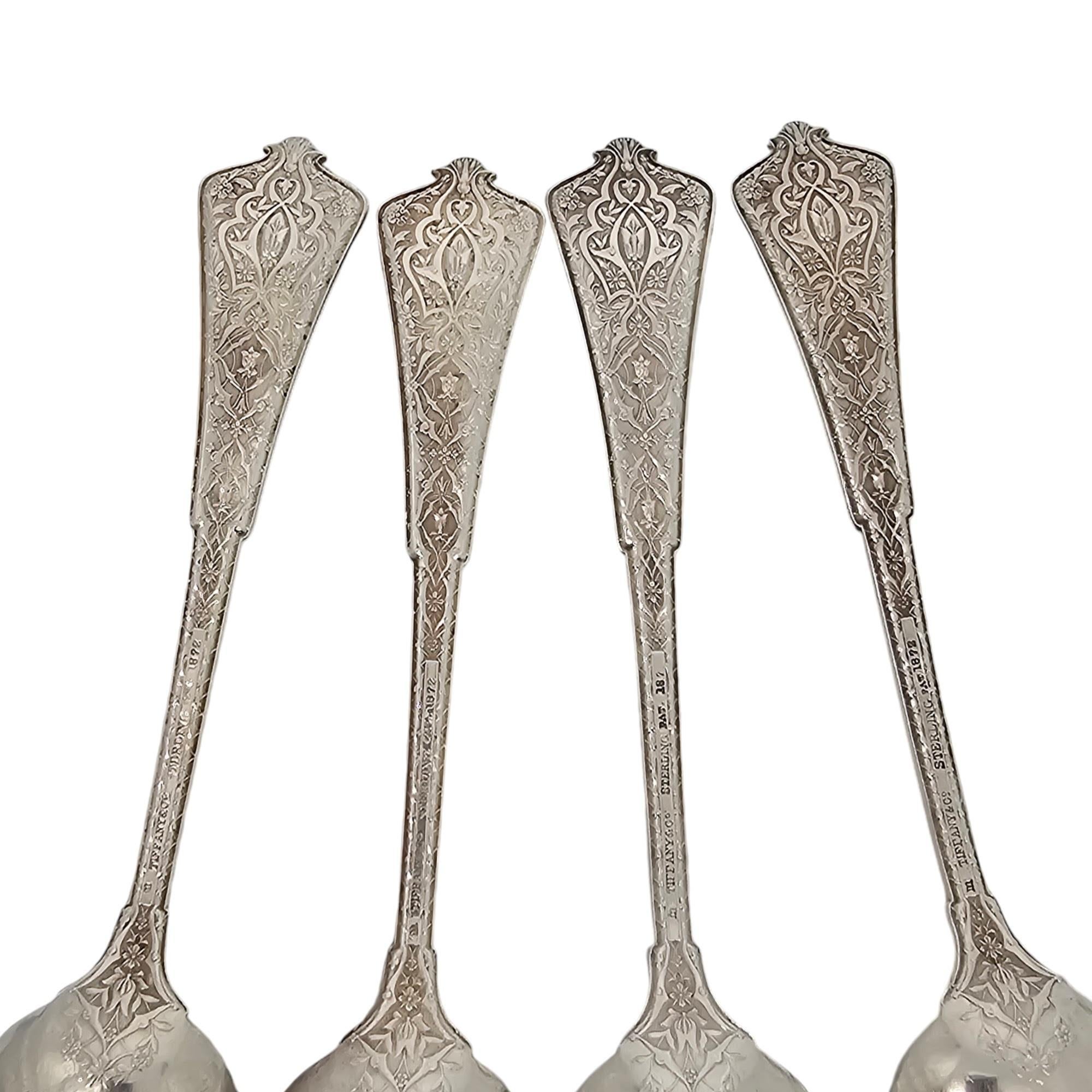 Set of 4 Tiffany & Co Persian Sterling Silver Teaspoons w/Monos 6 1/8