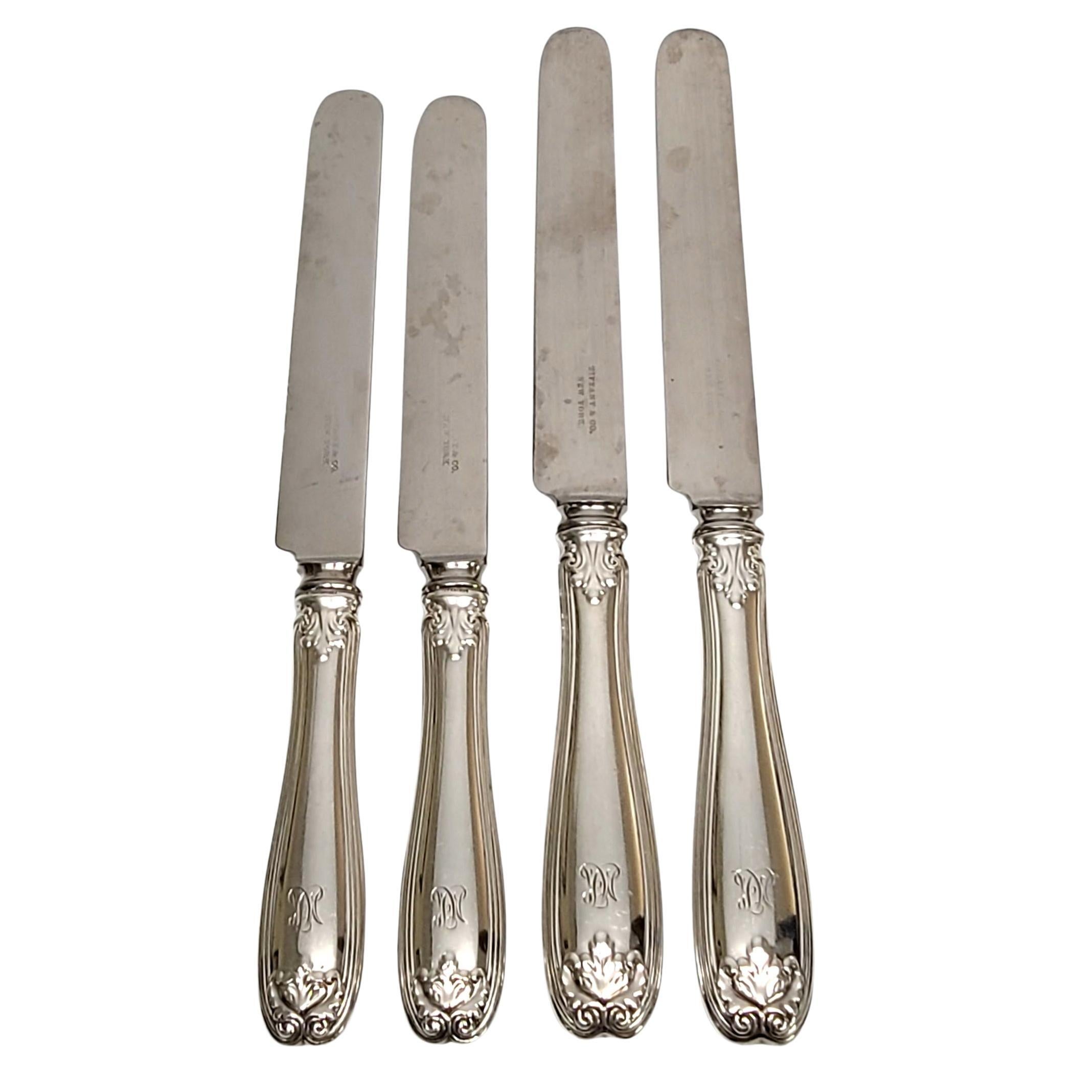 Set of 4 Tiffany & Co Sterling Silver Colonial Knives with Monogram For Sale