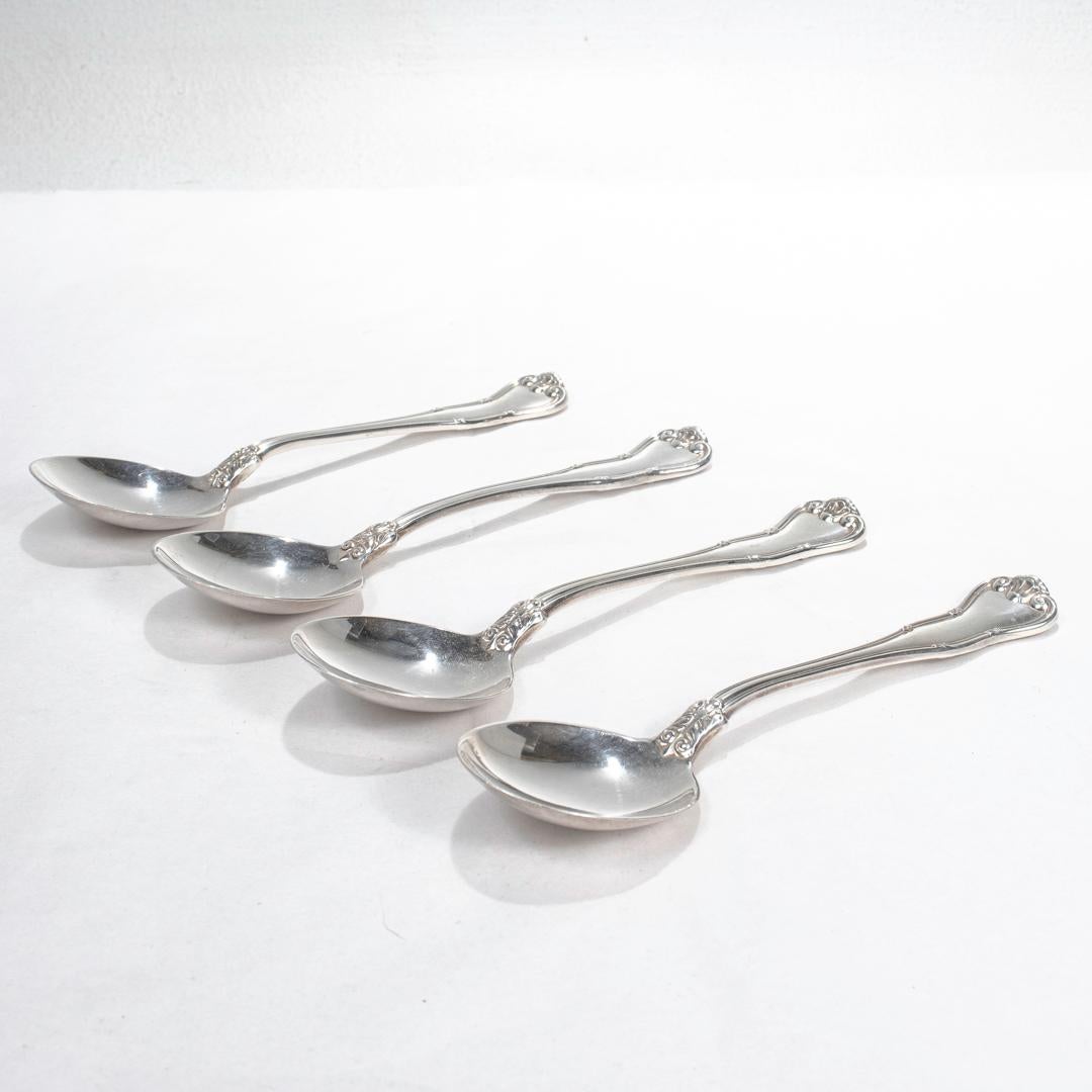 Modern Set of 4 Tiffany & Co. Sterling Silver Cream Soup Spoons in the Provence Pattern For Sale
