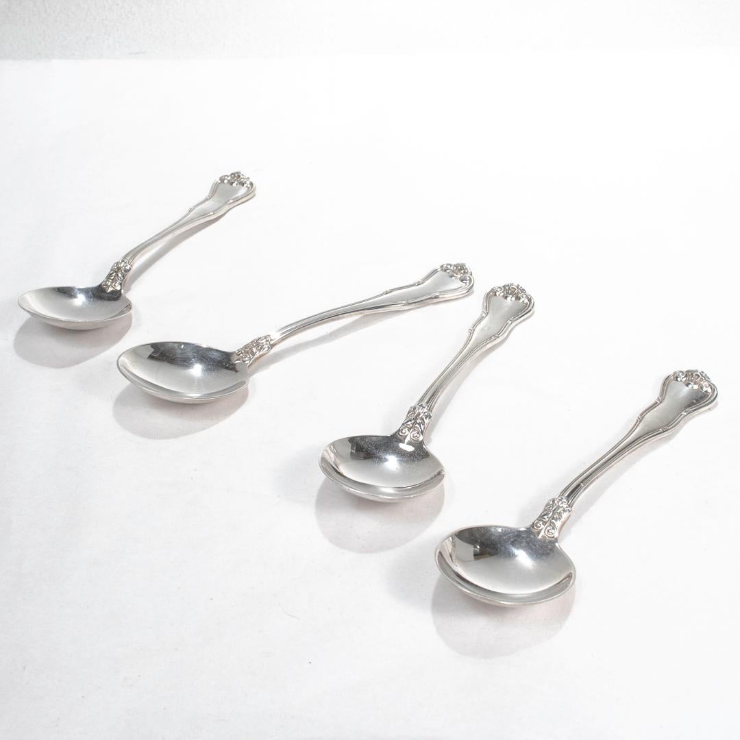 Women's or Men's Set of 4 Tiffany & Co. Sterling Silver Cream Soup Spoons in the Provence Pattern For Sale