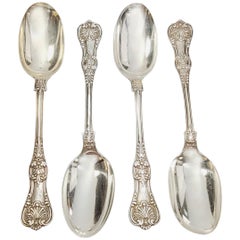 Set of 4 Tiffany & Co Sterling Silver English King Serving Tablespoons with Mono