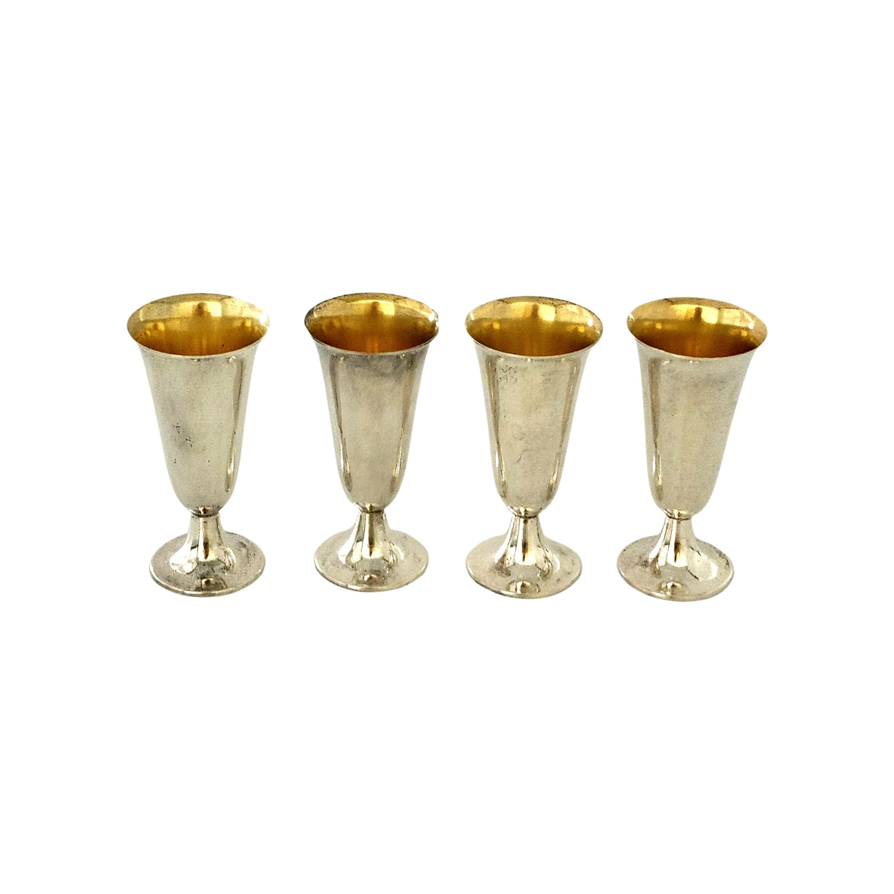 Set of 4 Tiffany & Co Sterling Silver Gold Wash Interior Cordial Cups 4