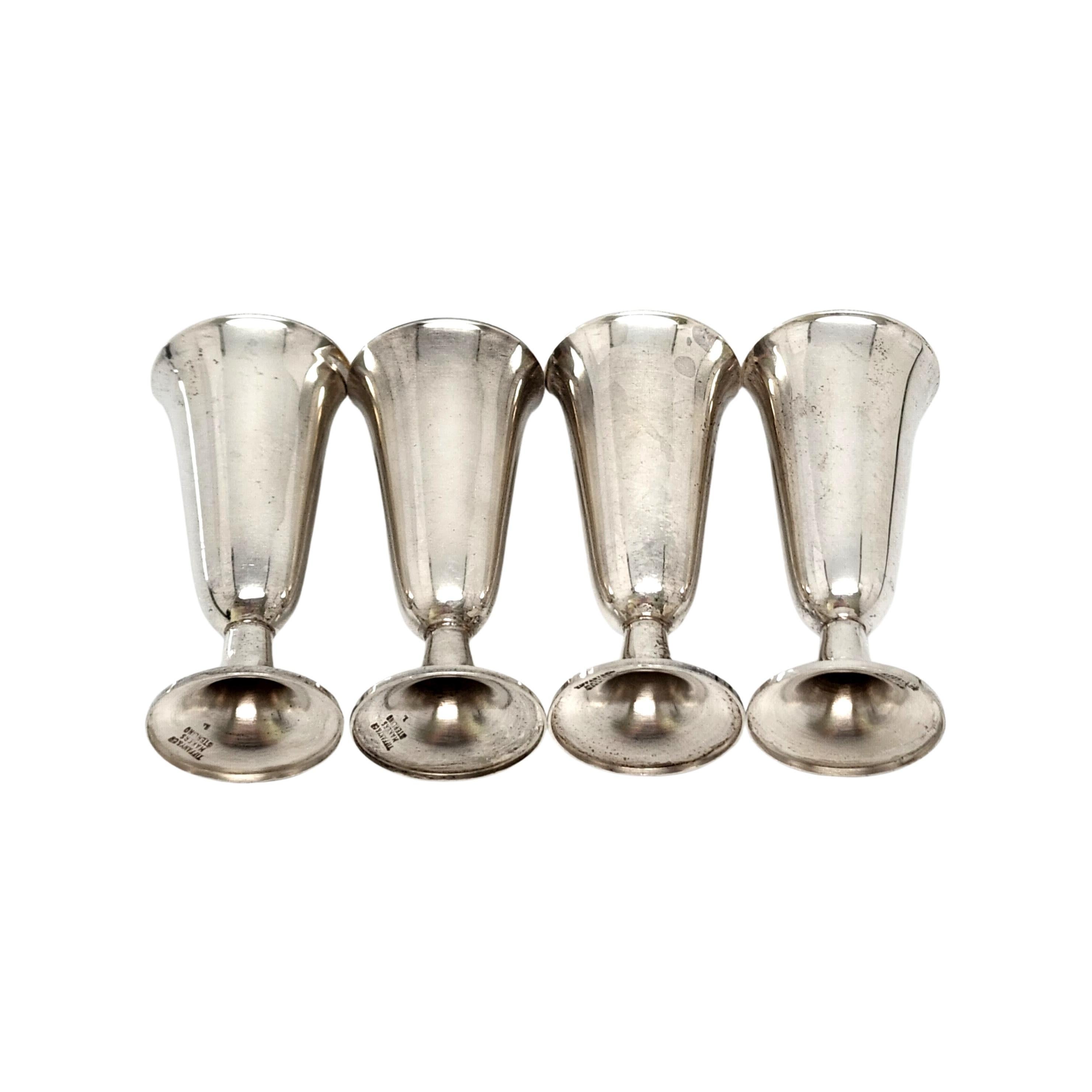 Women's or Men's Set of 4 Tiffany & Co Sterling Silver Gold Wash Interior Cordial Cups