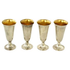Vintage Set of 4 Tiffany & Co Sterling Silver Gold Wash Interior Cordial Cups
