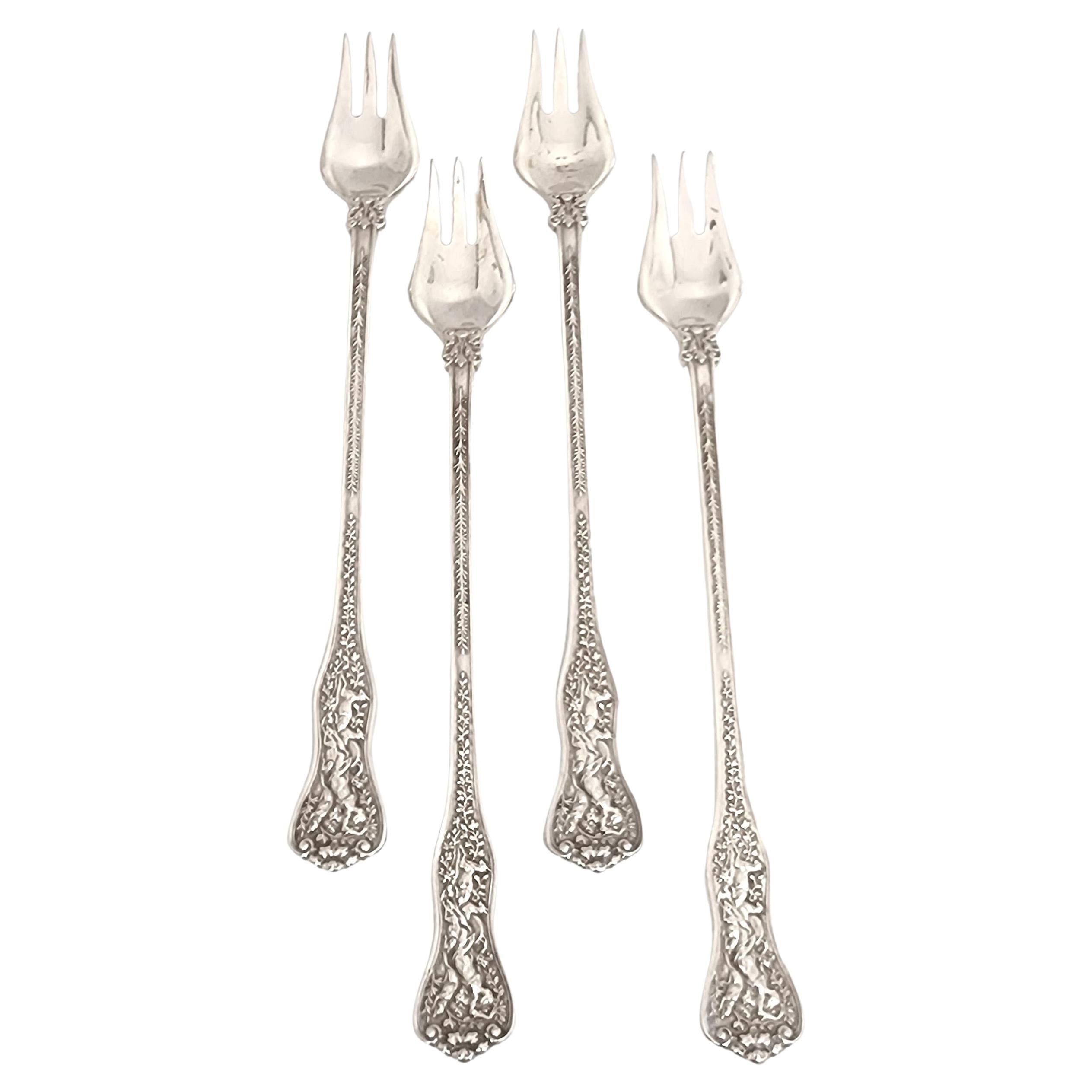 Set of 4 Tiffany & Co Sterling Silver Olympian Cocktail/Oyster Forks