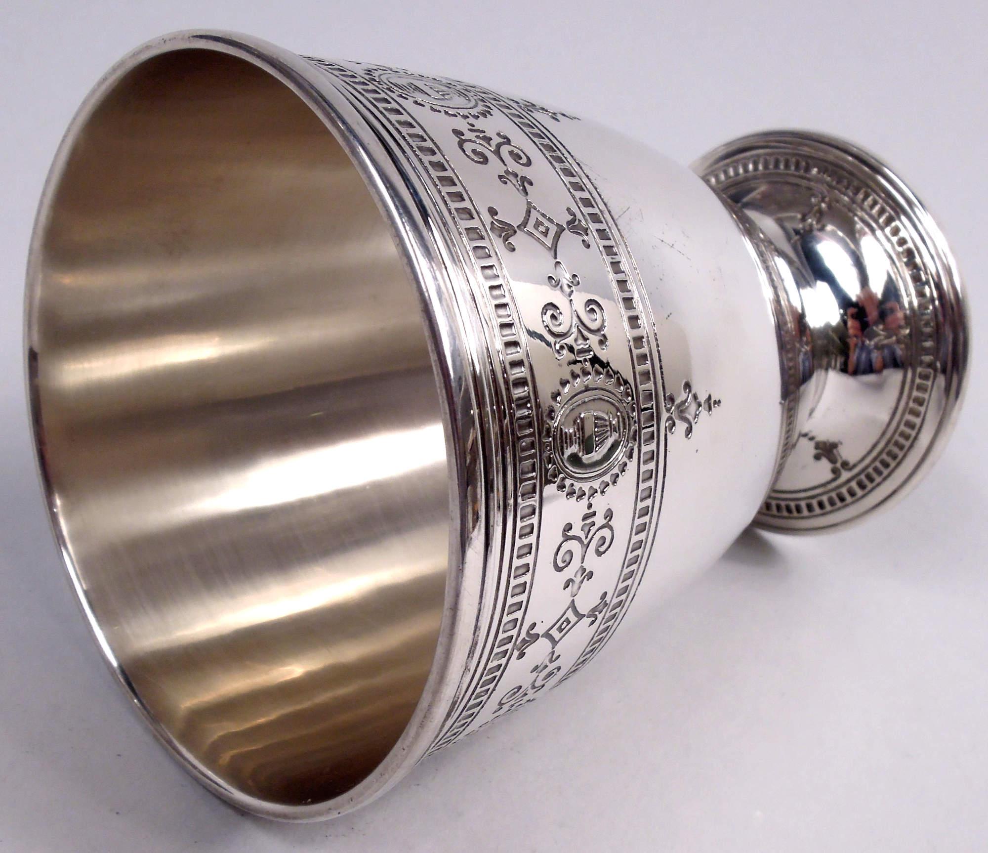 20th Century Set of 4 Tiffany Hamilton Engraved Sterling Silver Goblets For Sale