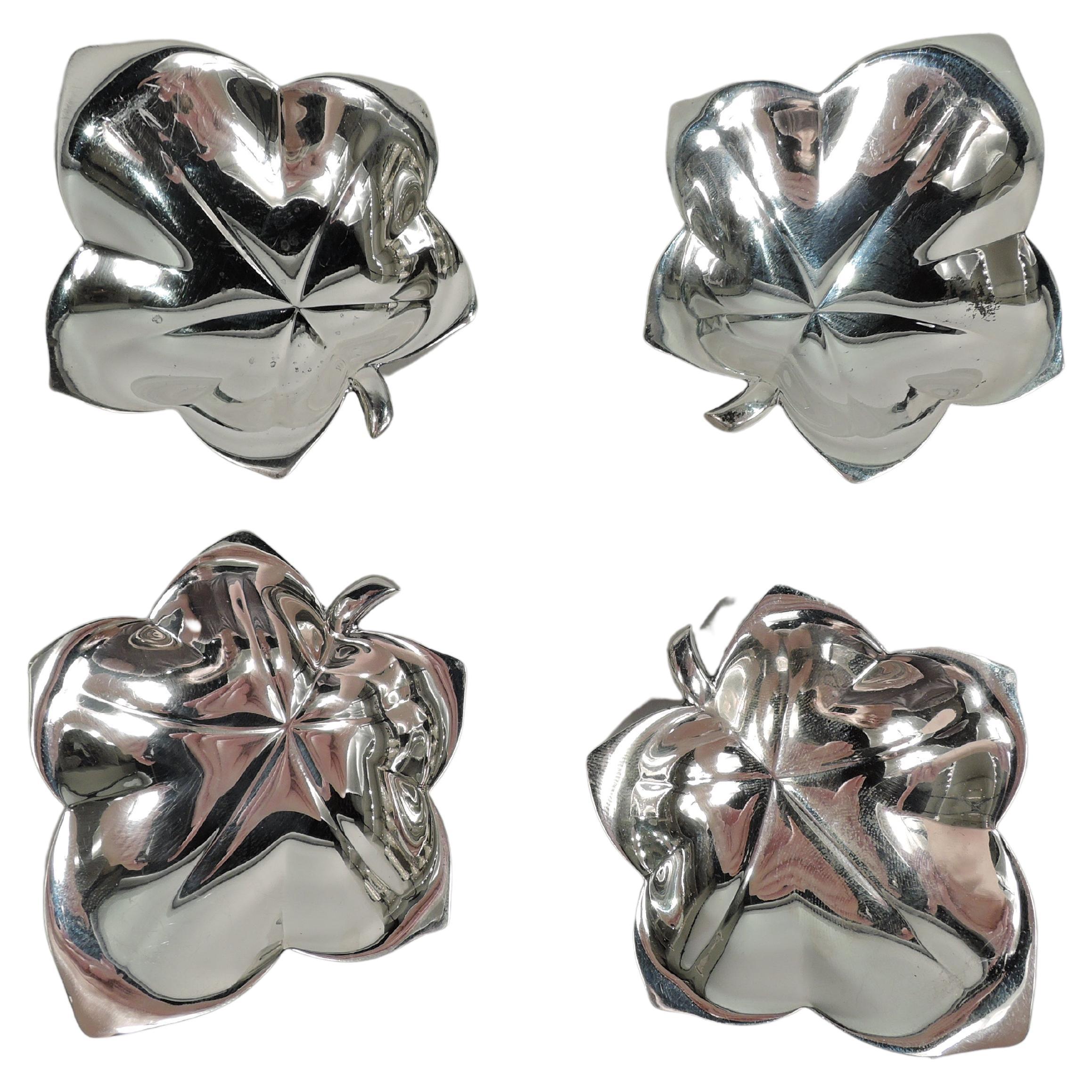 Set of 4 Tiffany Midcentury Modern Sterling Silver Leaf Nut Dishes For Sale