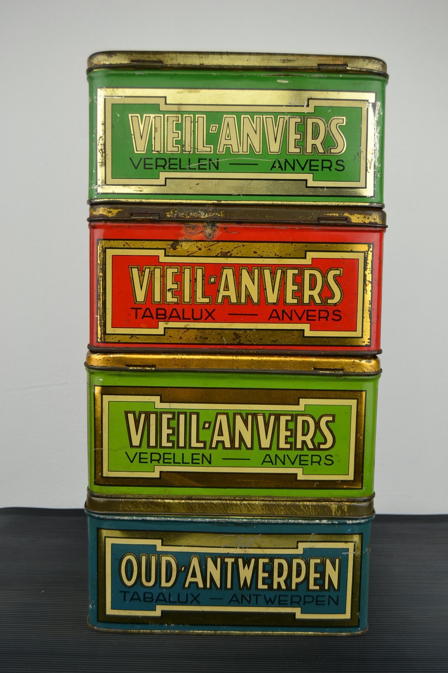 Mid-Century Modern Set of 4 Tobacco Boxes Antwerp, Belgium, 1950s