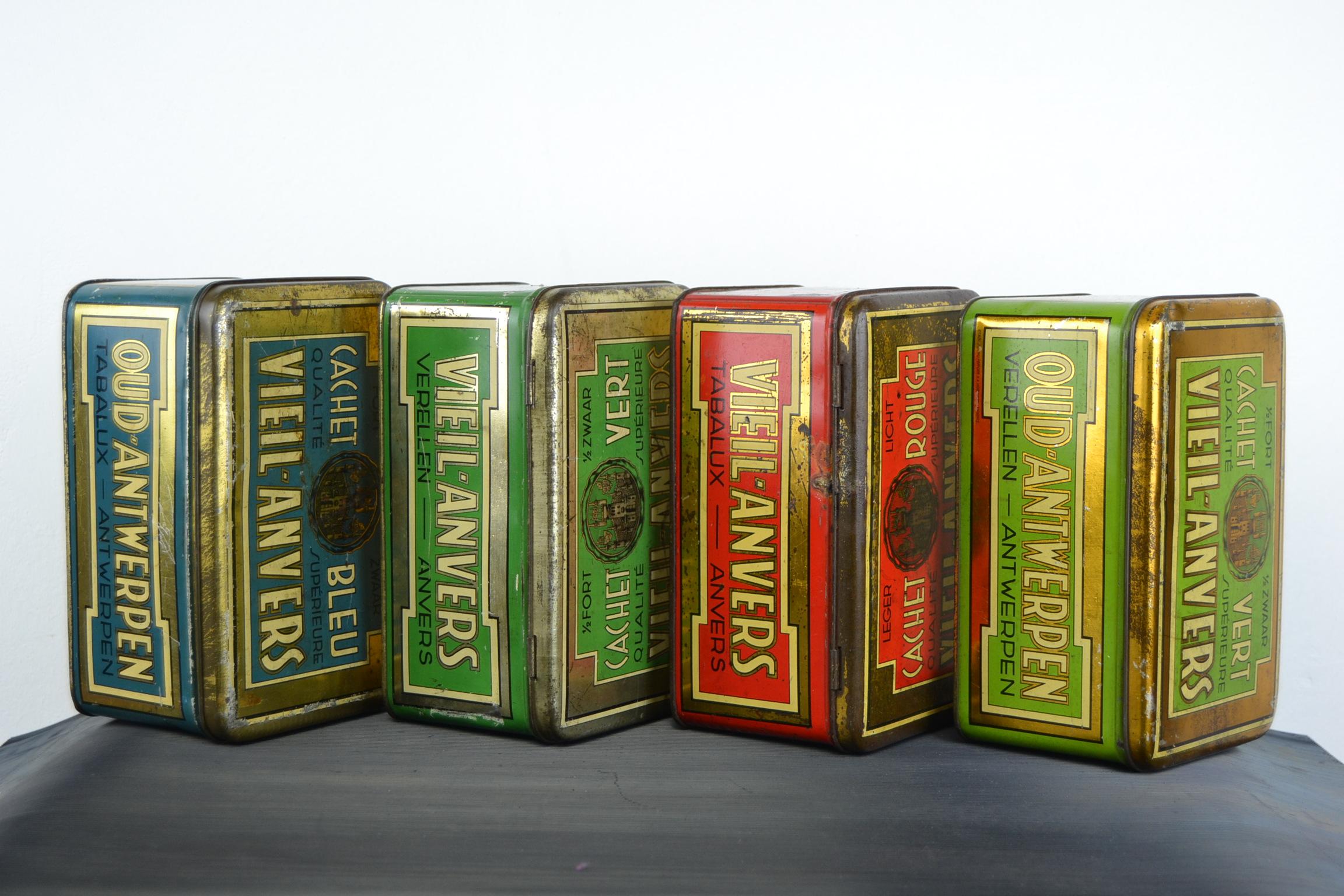 Belgian Set of 4 Tobacco Boxes Antwerp, Belgium, 1950s