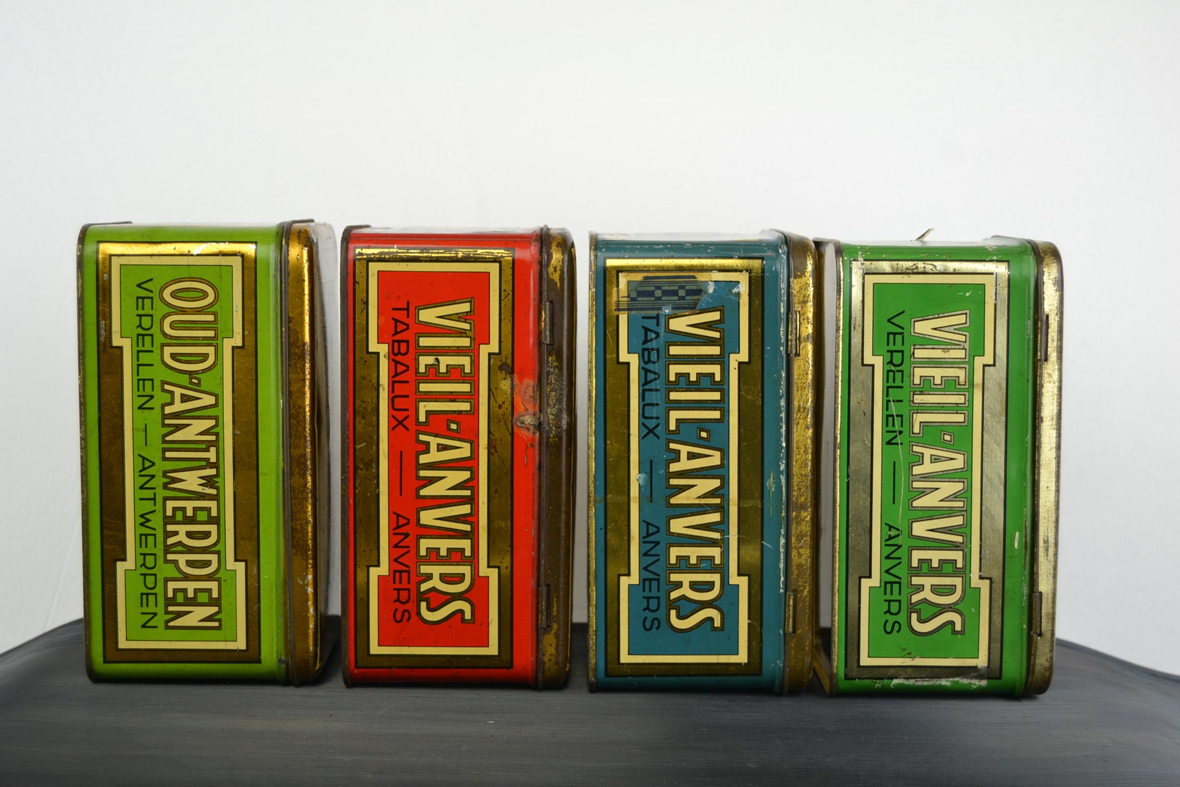 Metal Set of 4 Tobacco Boxes Antwerp, Belgium, 1950s