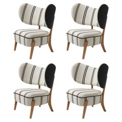 Set of 4 TMBO Lounge Chairs in Oak and DEDAR/Linear Upholstery by Mazo Design