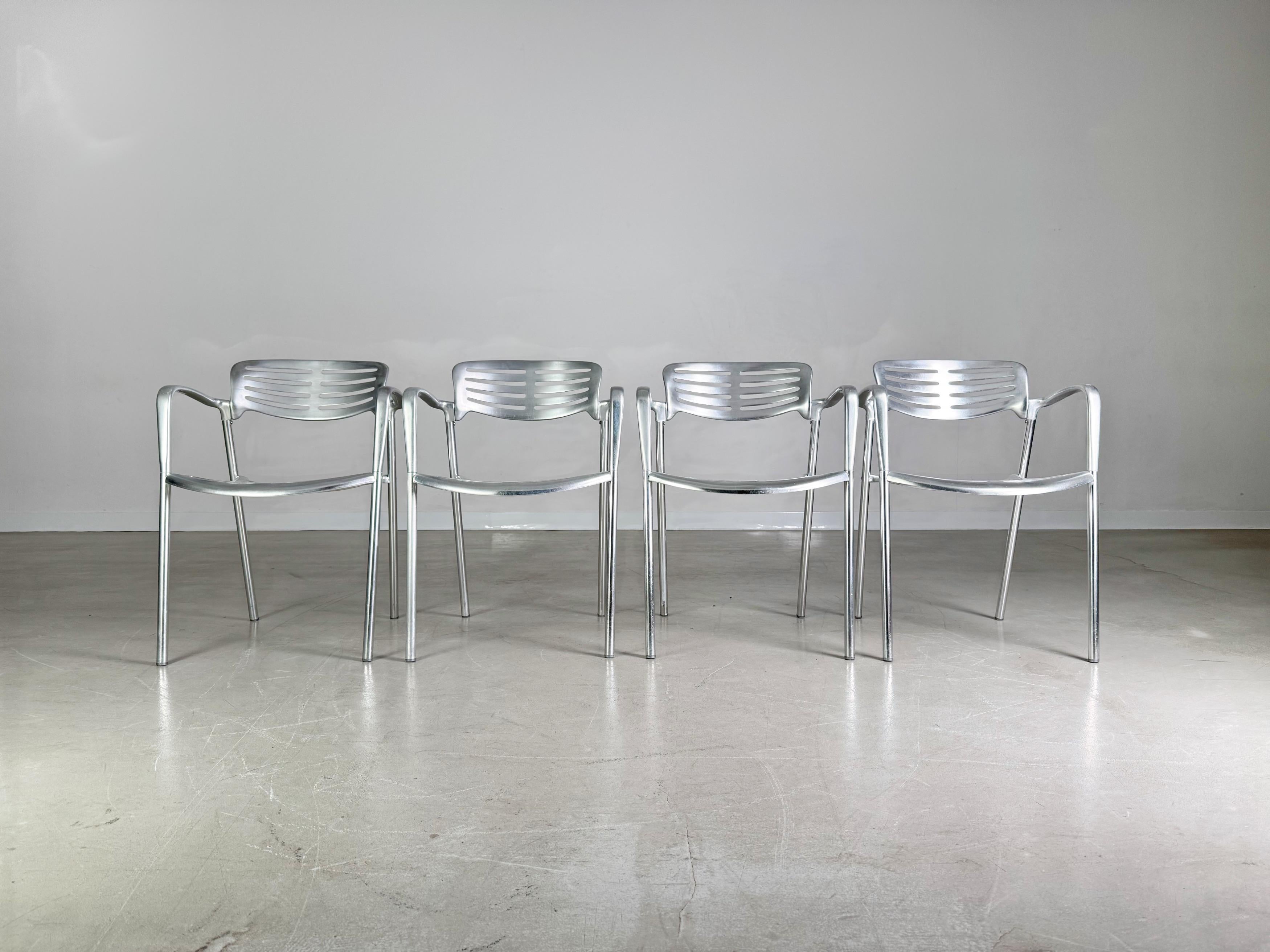 Mid-Century Modern Set of 4 Toledo chairs Amat-3 Jorge Pensi aluminum design garden chair For Sale
