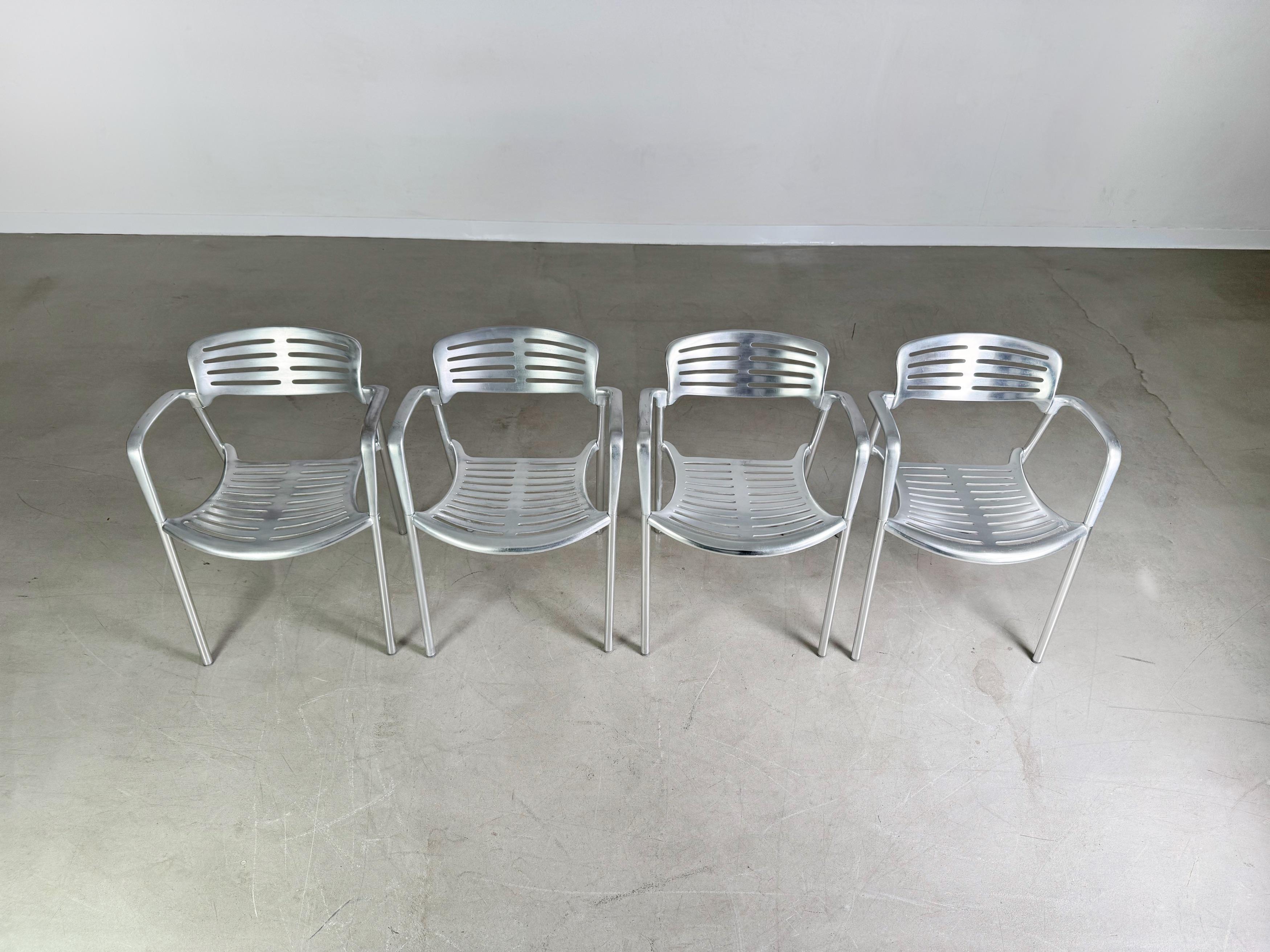 Spanish Set of 4 Toledo chairs Amat-3 Jorge Pensi aluminum design garden chair For Sale