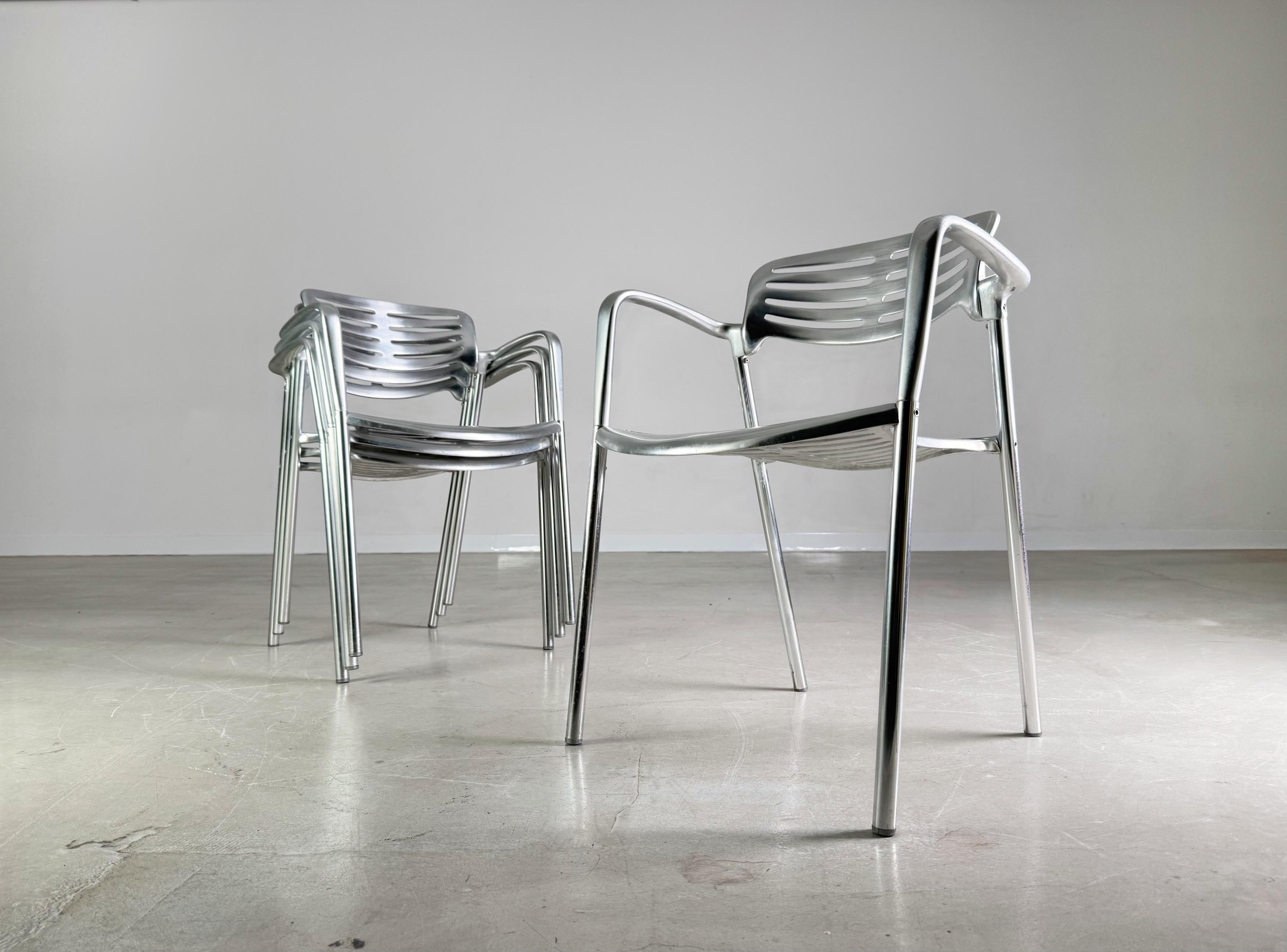 Set of 4 Toledo chairs Amat-3 Jorge Pensi aluminum design garden chair In Fair Condition For Sale In Berlin, DE
