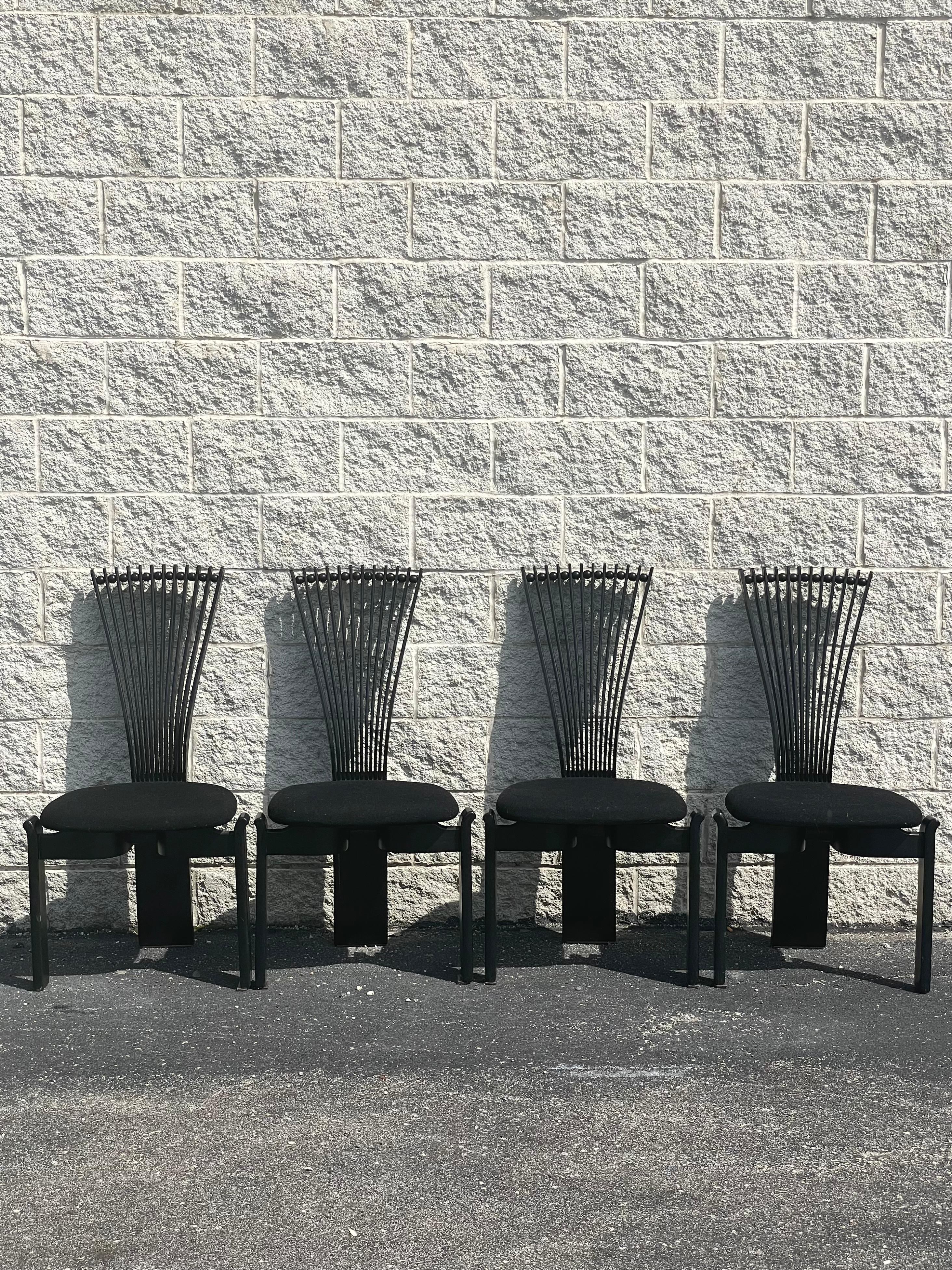 A wonderful set of black lacquer “Totem” chairs by Torstein Nilsen for Westnofa. Minor wear throughout consistent with age and use.