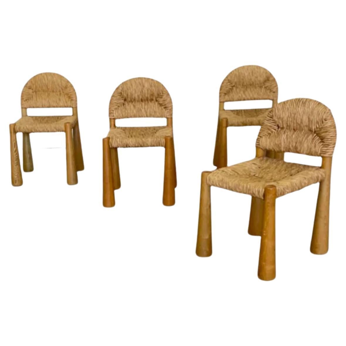 Set of 4 "Toscanolla" Dining Chairs in Solid Pine by Alessandro Becchi, 1970s For Sale