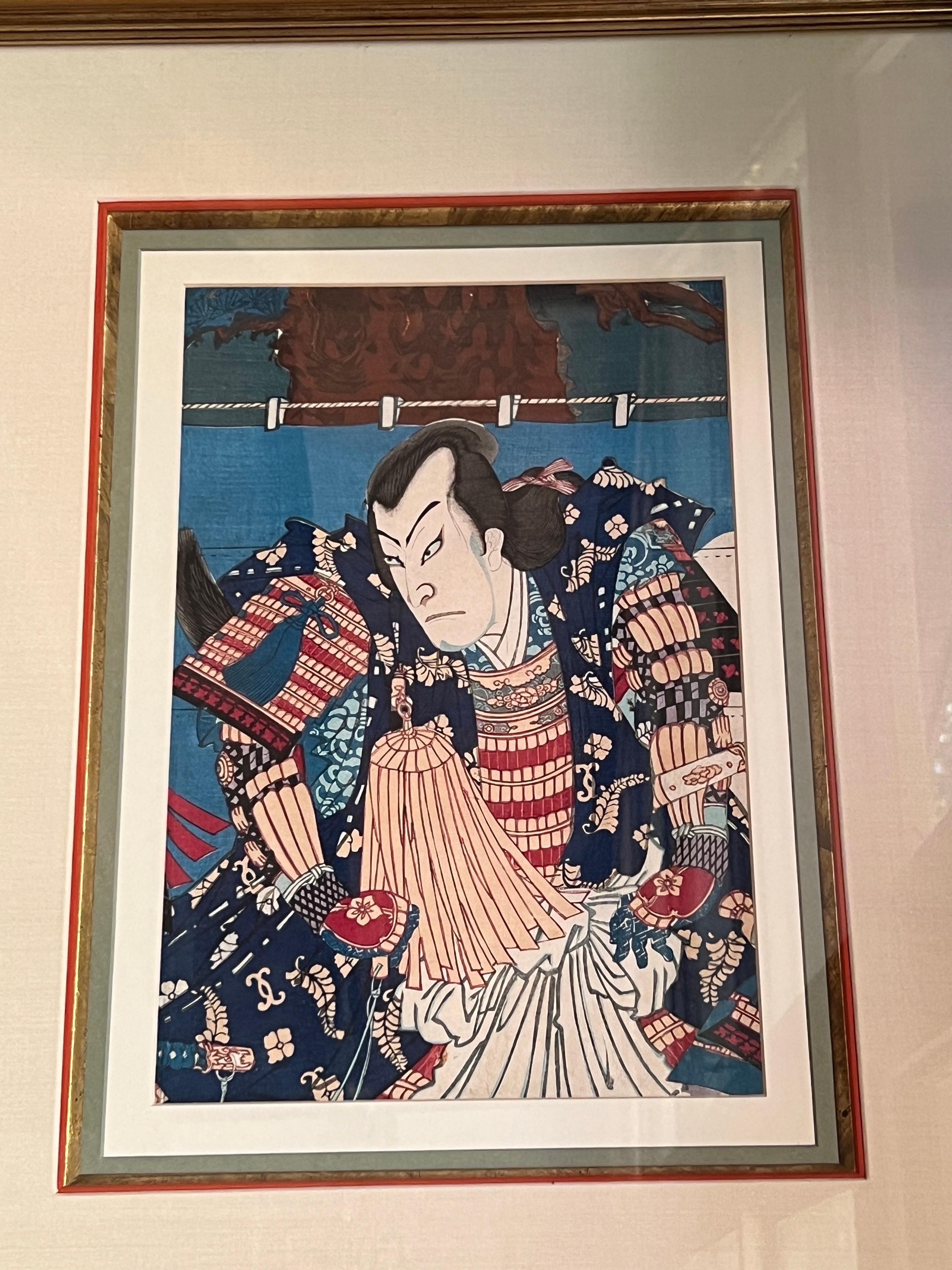 Set of 4, Toyohara Kunichika (Japanese 1835-1900) Kabuki Performance Woodblock For Sale 1