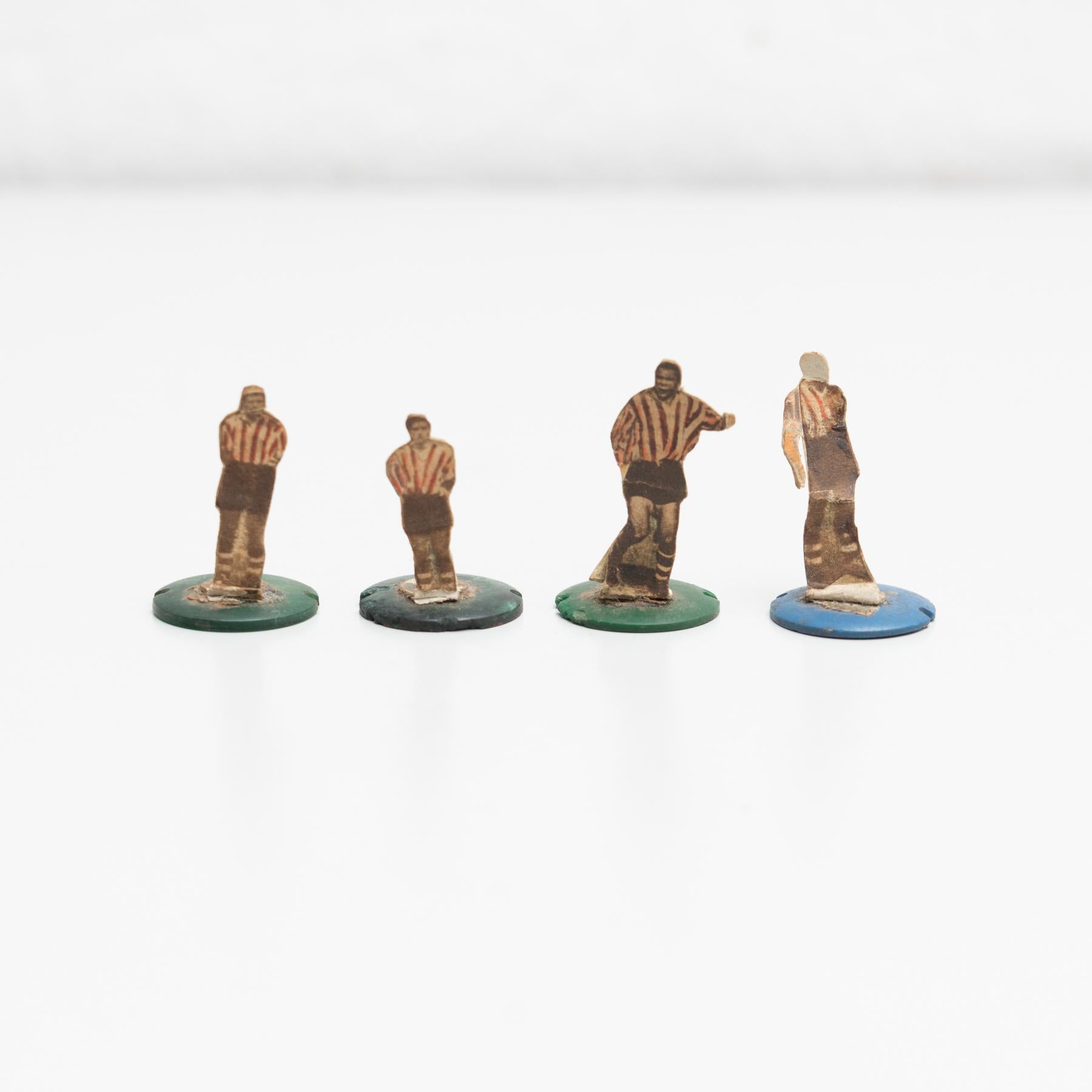 Mid-Century Modern Set of 4 Traditional Antique Button Soccer Game Figures, circa 1950 For Sale