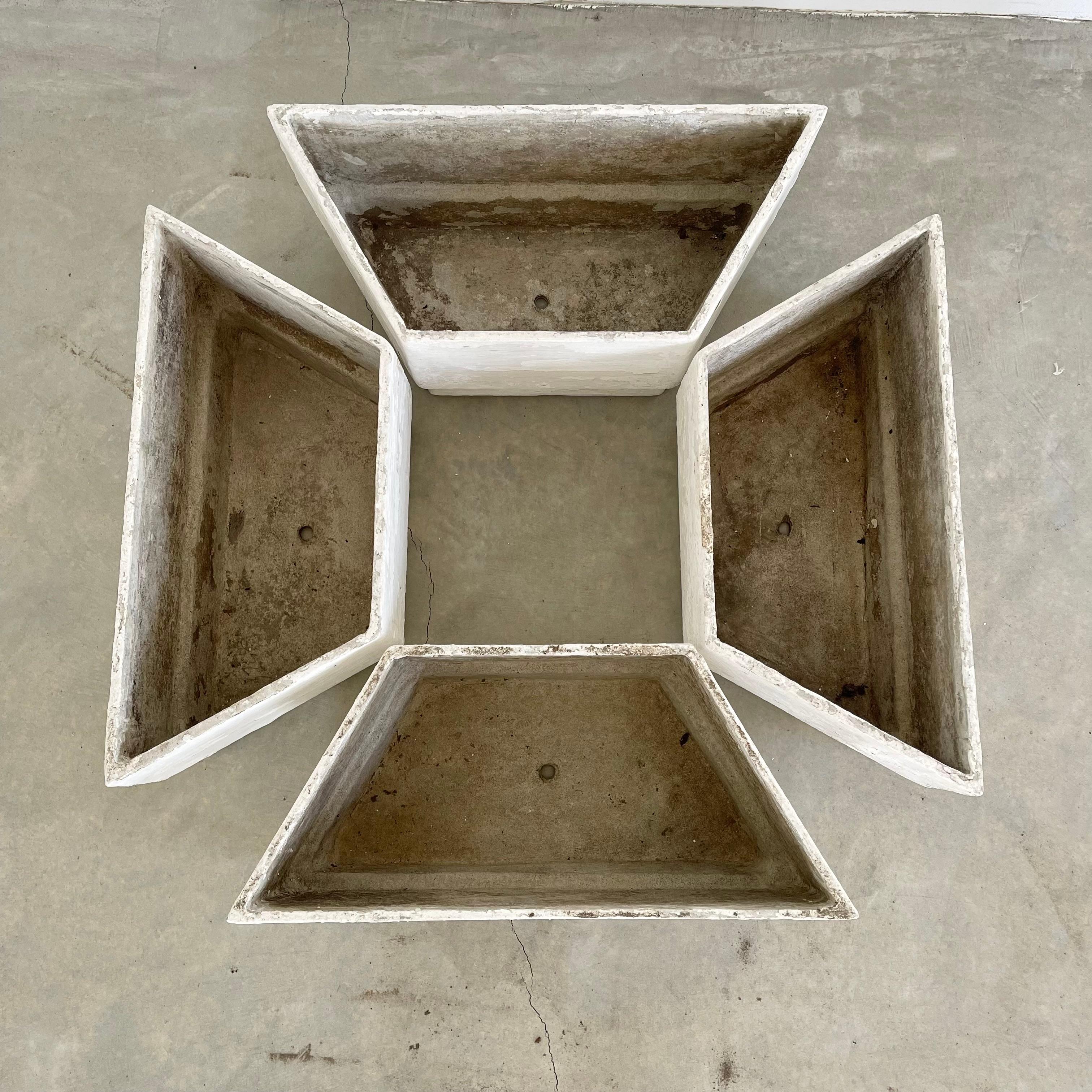 Swiss Set of 4 Trapezoid Concrete Planters by Willy Guhl