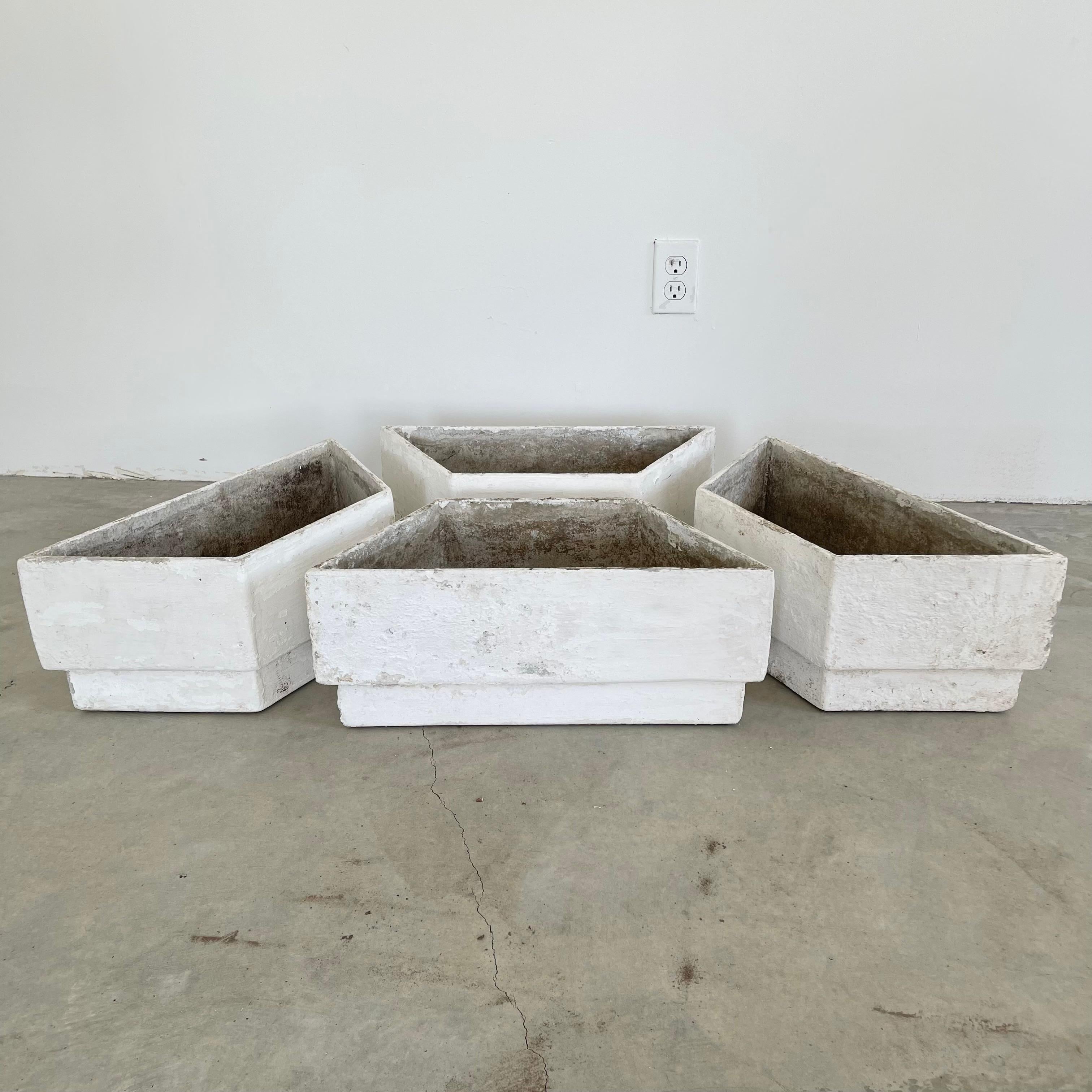 Mid-20th Century Set of 4 Trapezoid Concrete Planters by Willy Guhl