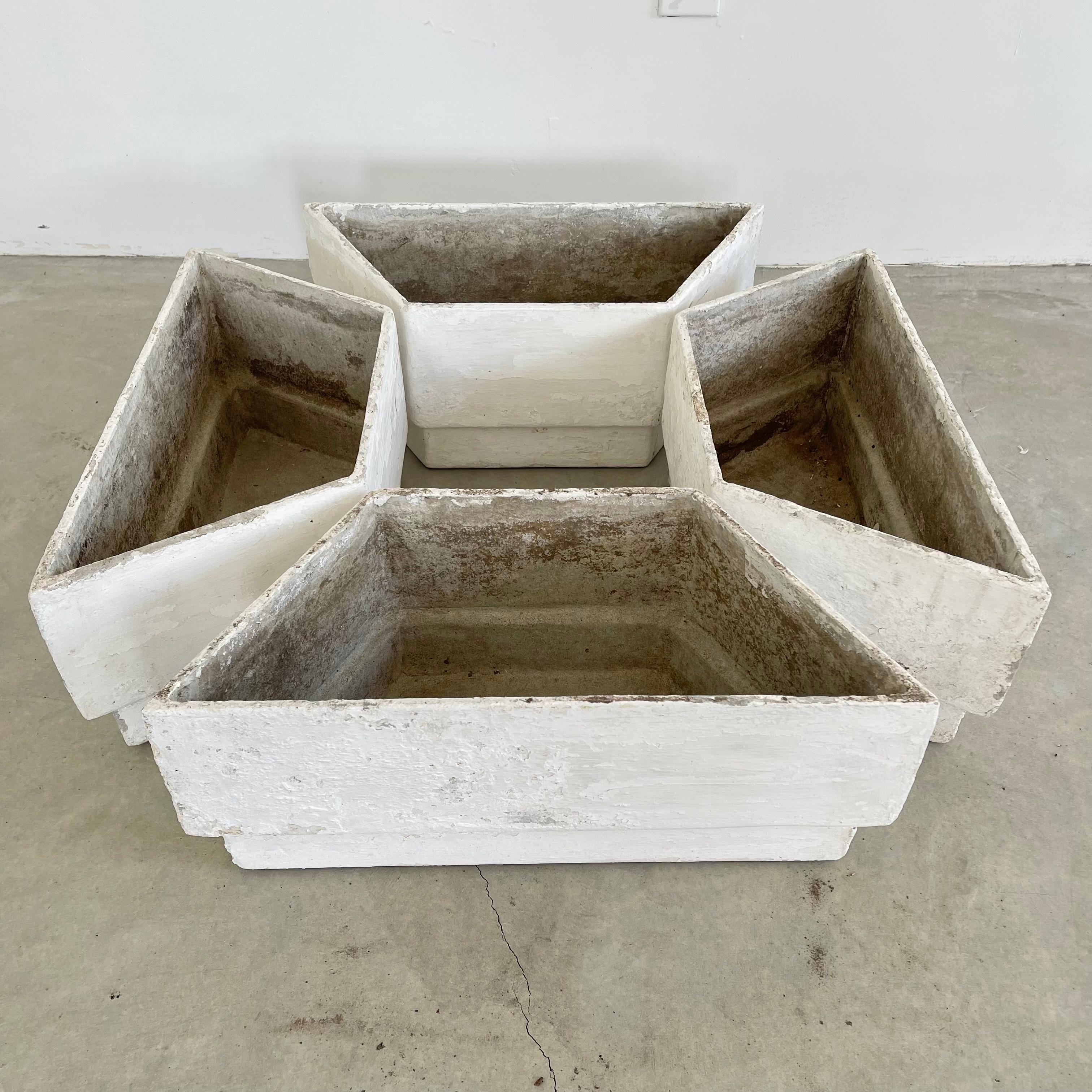 Set of 4 Trapezoid Concrete Planters by Willy Guhl 1