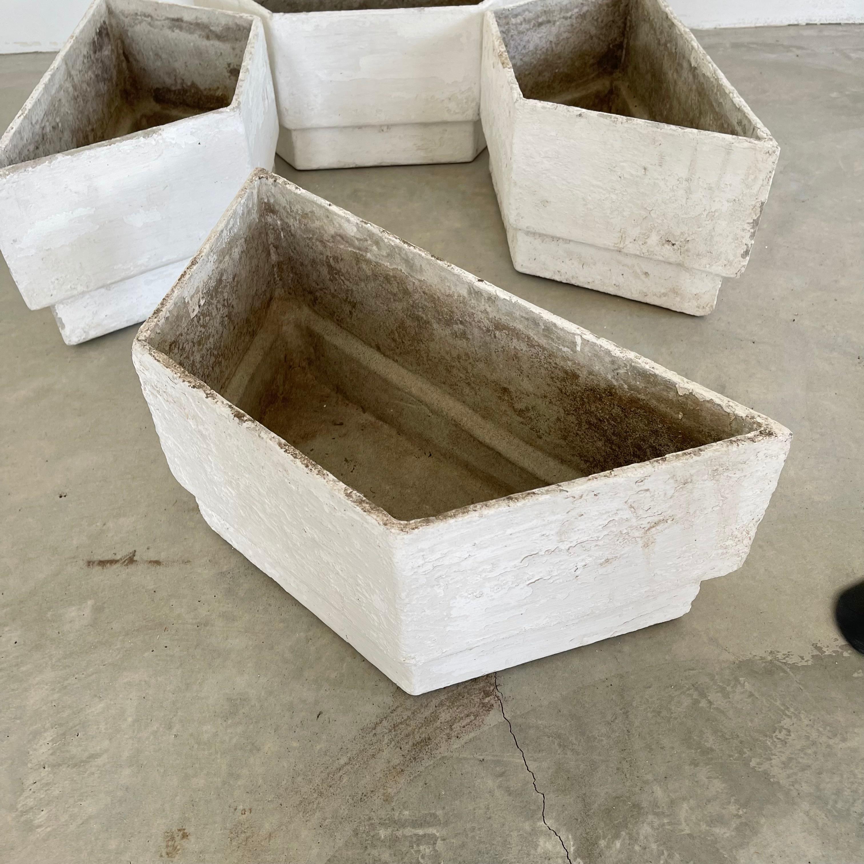 Set of 4 Trapezoid Concrete Planters by Willy Guhl 2