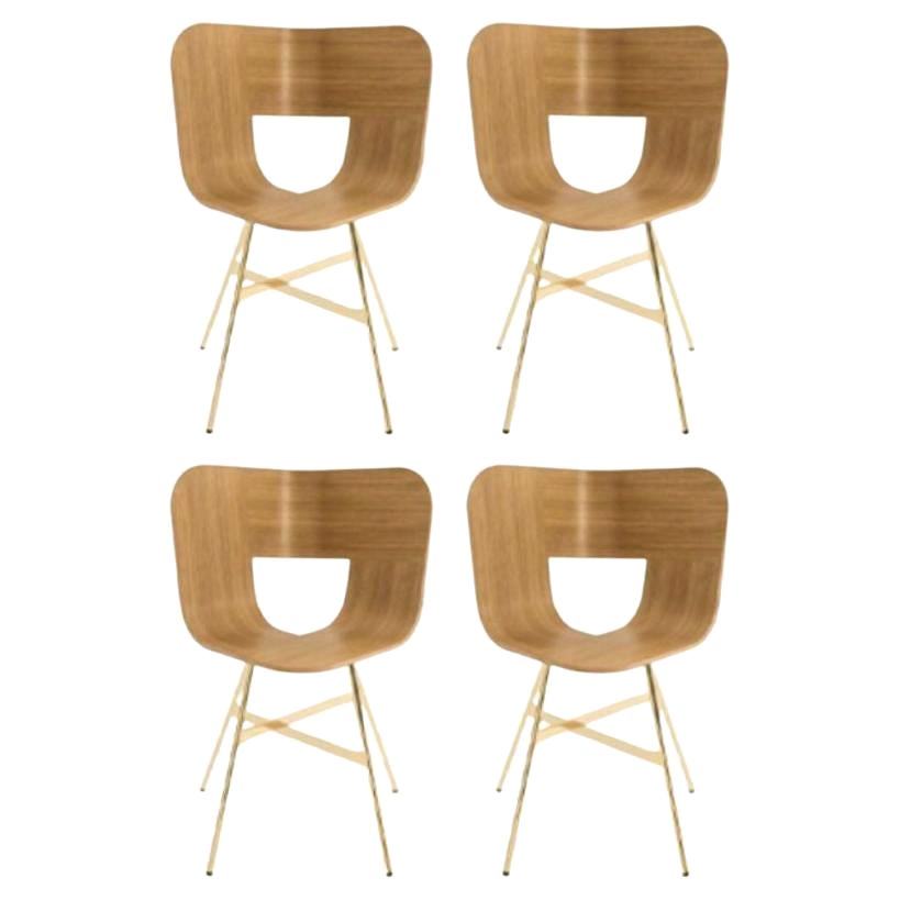 Lot de 4, chaise à 4 pieds TRIA Gold, assise en Oak Oak naturel par Colé Italia