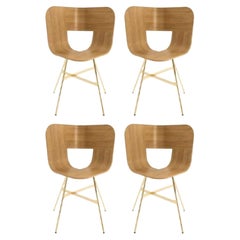 Set di 4 sedie a 4 gambe Tria Gold, seduta in Oak naturale di Colé Italia