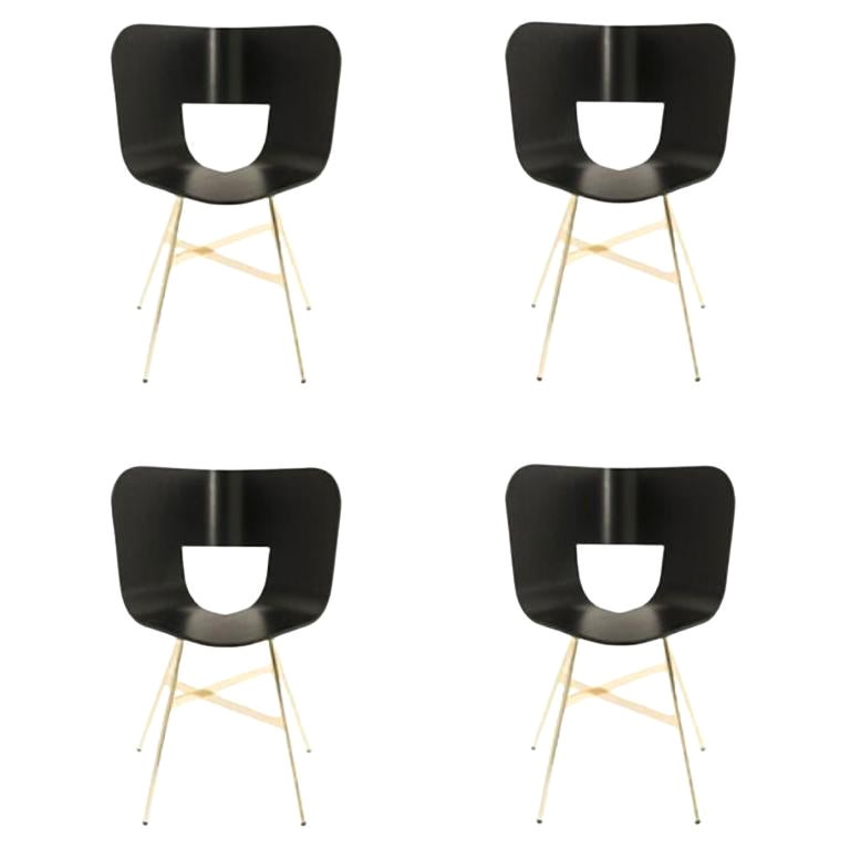 Lot de 4, chaise à 4 pieds TRIA Gold, assise couleur Ral par Colé Italia