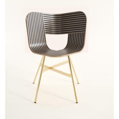 Set of 4, Tria Gold 4 Legs Chair, Striped Seat Ivory and Black by Colé Italia