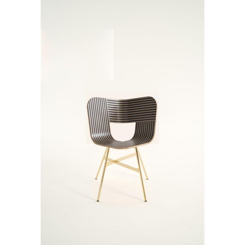 Moderne Lot de 4, Chaise à 4 pieds Tria Gold, assise rayée ivoire et noire par Colé Italia en vente