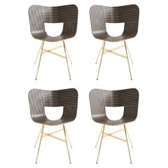 Set di 4 sedie a 4 gambe Tria Gold, seduta a righe avorio e nero di Colé Italia