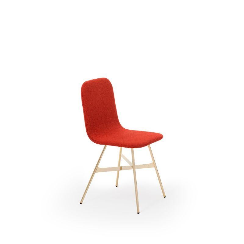 Set of 4, Tria gold upholstered, Rossa by Colé Italia with Lorenz & Kaz
Dimensions: H 82.5, D 52, W 58 cm
Materials: plywood chair; golden metal legs, upholstered fabric C

Also available: tria; 3 legs, with cushion, black, gold, simple, stool,