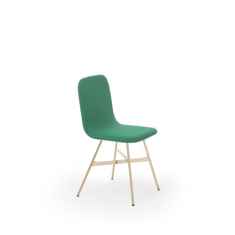 Set of 4, Tria gold upholstered, tropic by Colé Italia with Lorenz & Kaz
Dimensions: H 82.5, D 52, W 58 cm
Materials: plywood chair; golden metal legs, upholstered fabric C

Also available: tria; 3 legs, with cushion, black, gold, simple, stool,
