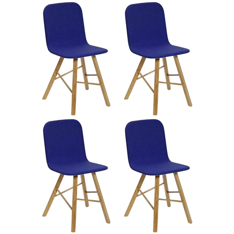 Lot de 4 chaises simples Tria en Felter bleu, Chêne de Colé Italia