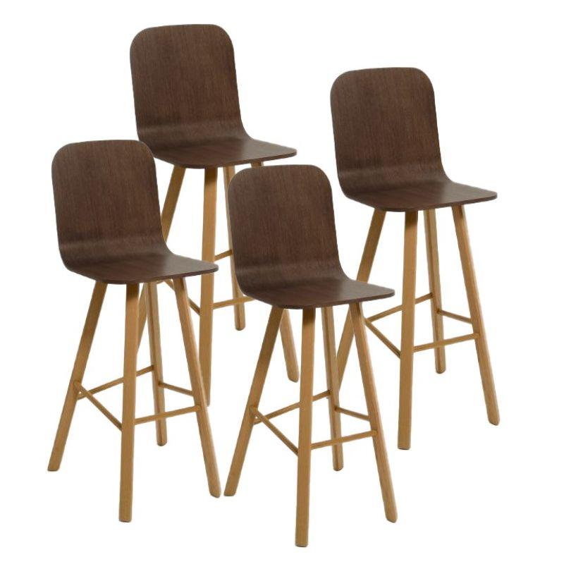 Set of 4, Tria Stool, High Back, Canaletto Walnut by Colé Italia For Sale 3