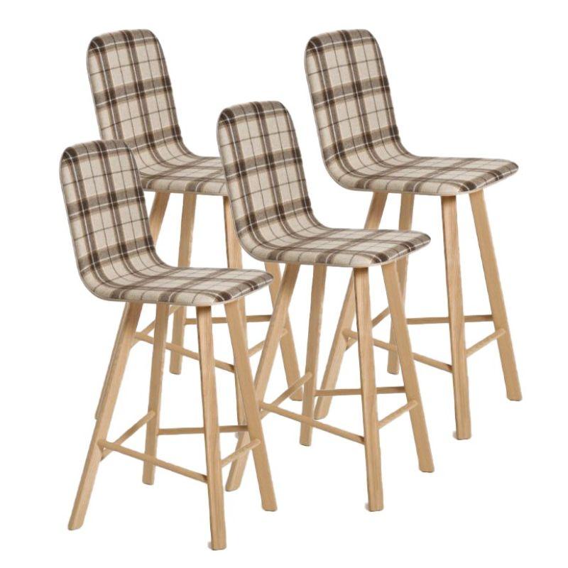 Set of 4, Tria Stool, High Back, Upholstered Wool, Tartan Beige by Colé Italia For Sale 6