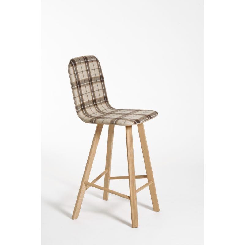 Modern Set of 4, Tria Stool, High Back, Upholstered Wool, Tartan Beige by Colé Italia For Sale