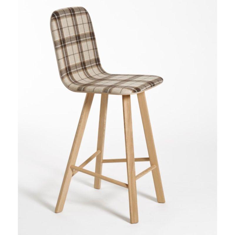 Other Set of 4, Tria Stool, High Back, Upholstered Wool, Tartan Beige by Colé Italia For Sale