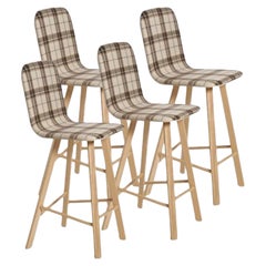 Set of 4, Tria Stool, High Back, Upholstered Wool, Tartan Beige by Colé Italia