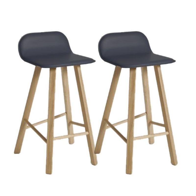 Contemporary Set of 4, Tria Stool, Low Back, Leather Antrazite by Colé Italia For Sale