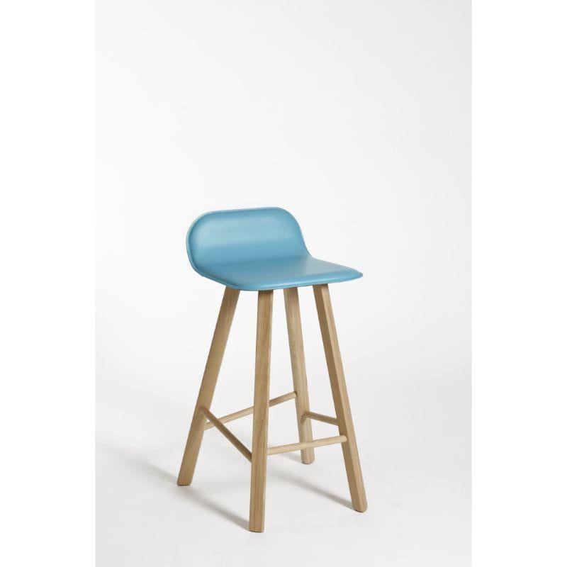 Set of 4, tria stool, low back, Leather Azul by Colé Italia with Lorenz & Kaz 
Dimensions: H.seat 67/77, H 79/89, D 52, W 48 cm
Materials: Plywood stool with low back leather or fabric upholstered; solid oak wood 4 legs;

Also available: tria