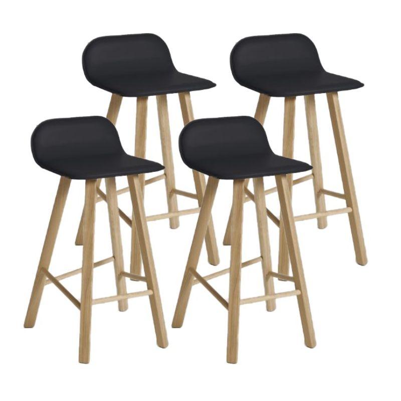 Set of 4, Tria Stool, Low Back, Leather Black by Colé Italia For Sale 3